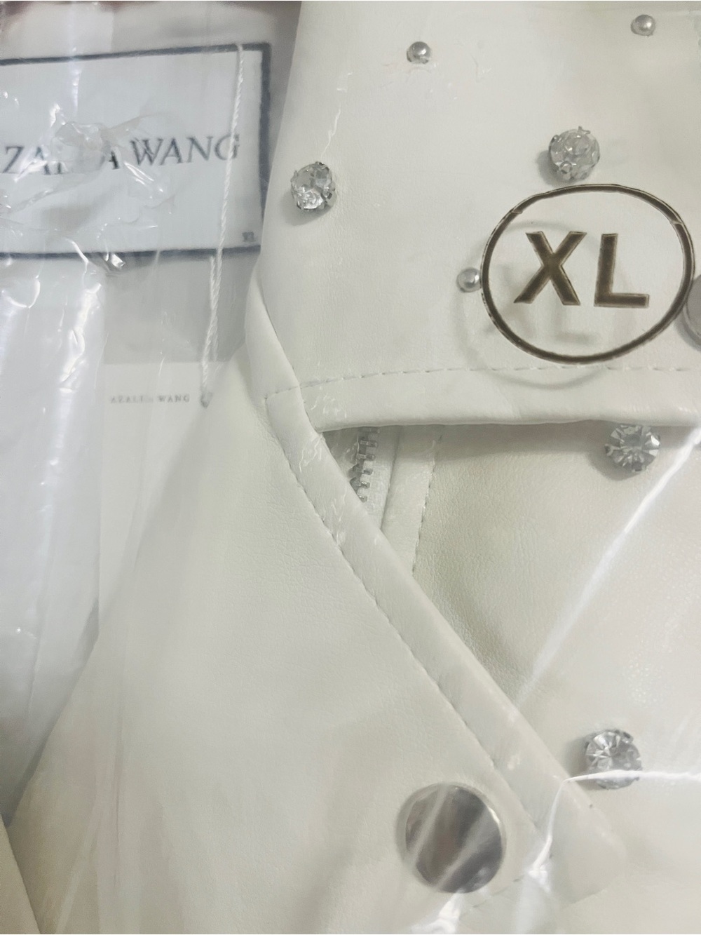 Callie Lives For The Win Azalea Wang White Rhinestone Moto Jacket M XL - Picture 8 of 14